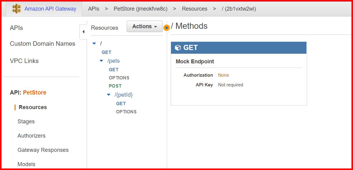 Picture showing the screen will the list of resources in the API